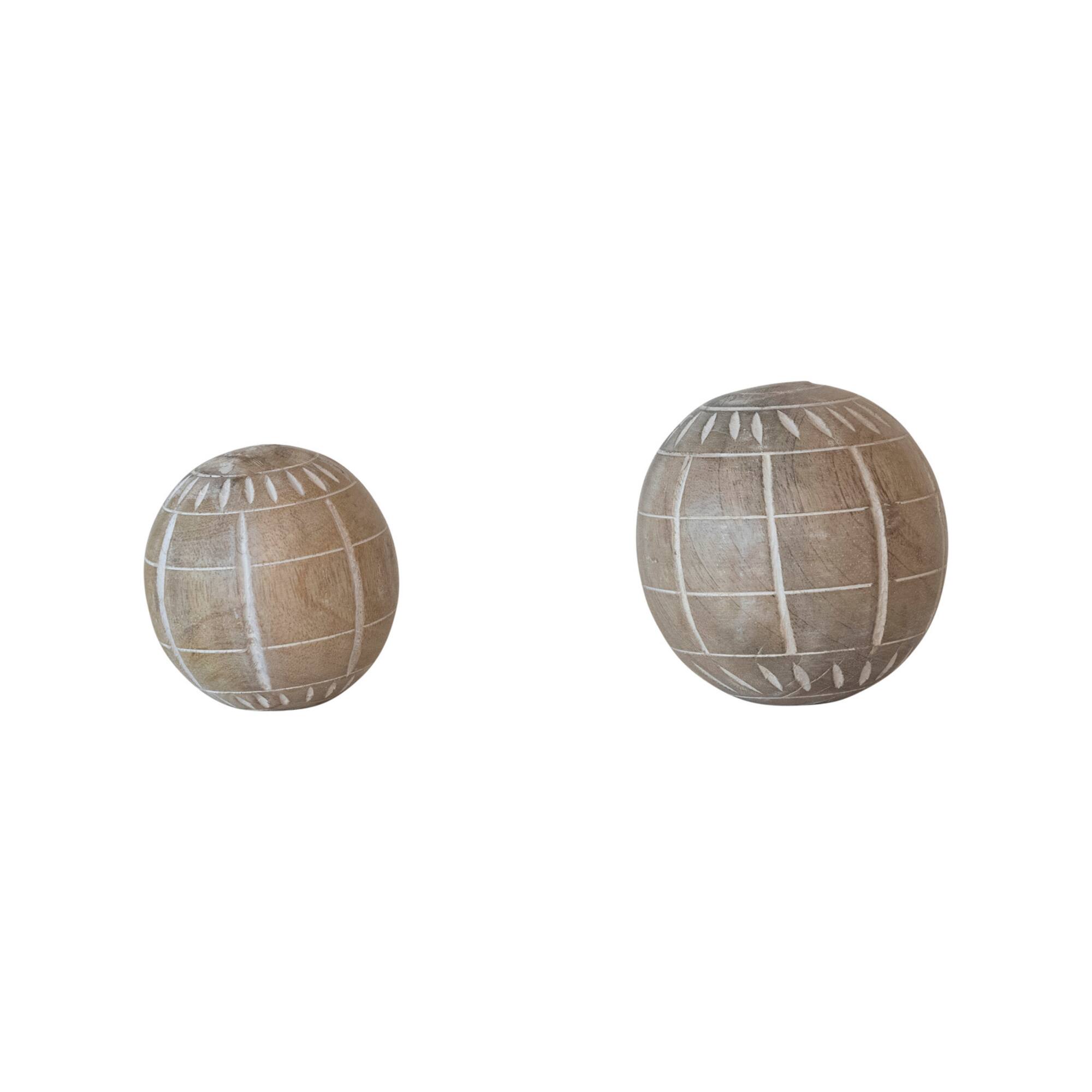 Hello Honey® 4" Beige Hand-Carved Mango Wood Ball Décor